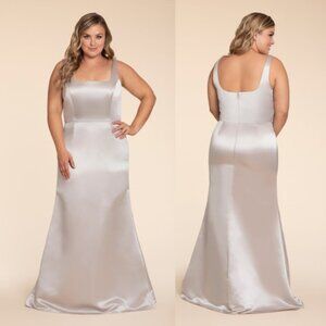 Hayley Paige Satin Floor Length Dress in Candlelight/Champagne